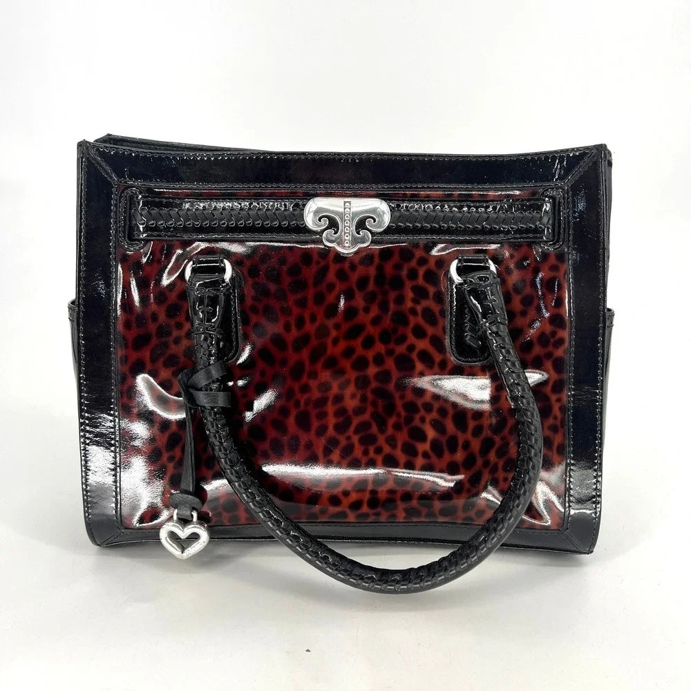 Brighton Aristocrat Bag Cheetah Print Renault Satchel Handbag Patent Leather Y2K